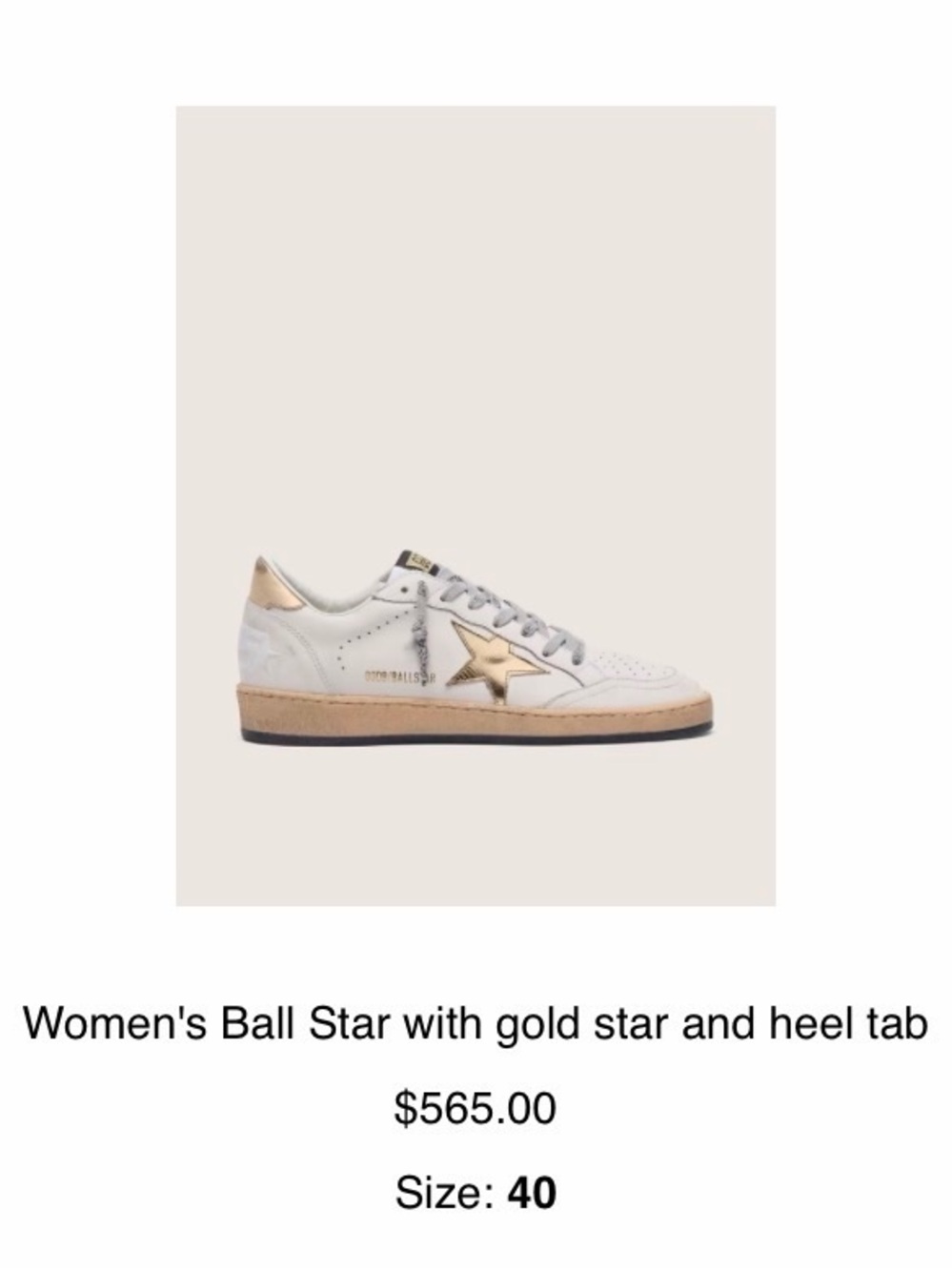 Golden Goose Ball Star White Leather Sneakers with Gold Star Accent - Picture 6 of 7